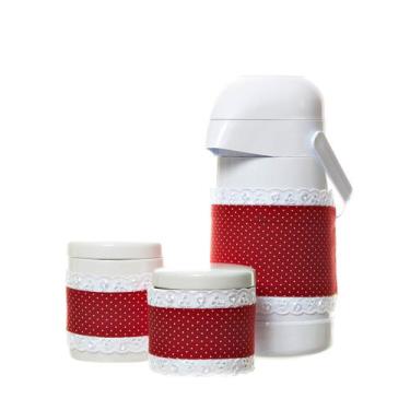 Imagem de Potes E Garrafa Com Capa Vermelha Bebê (Kit 3 Peças) - Potinho de mel