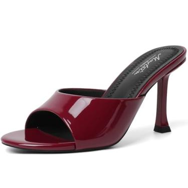 Imagem de Mostrin Salto gatinho feminino bico redondo com laço vintage mules sexy sem cadarço stiletto frente única sandálias para festa diária, Borgonha, 38