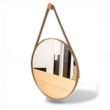 Imagem de Espelho Couro Costurado Com Alça + Suporte 60cm 50cm 40cm 30cm Sala Quarto Banheiro Red...