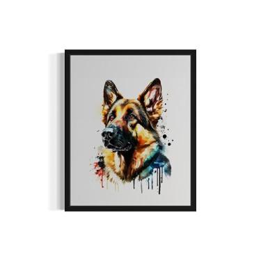 Imagem de Pôster impresso de arte de cachorro pastor alemão, pintura de parede aquarela respingo arte pop para quarto sala de estar banheiro filhotes decoração 72 (pastor alemão, 20 x 25 cm, sem moldura)