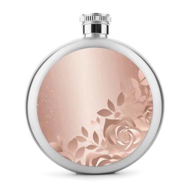 Imagem de Cantil de aço inoxidável, papel de parede ouro rosa, impressão de metal, frasco clássico, cantil, garrafa de viagem, garrafa portátil de licor