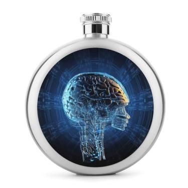 Imagem de Cantil de aço inoxidável, inteligência artificial, impressão cerebral, bolso cantil, garrafa de viagem, portátil, garrafa de licor, garrafa de metal