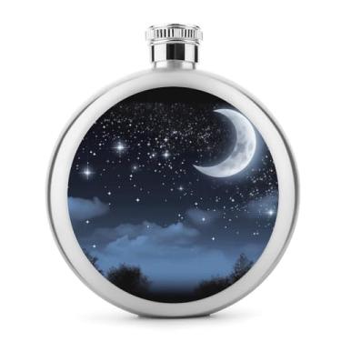 Imagem de Cantil de aço inoxidável, céu noturno pendurado lua impressão bolso cantil garrafa de viagem garrafa portátil garrafa de licor garrafa de metal