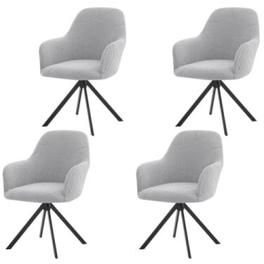 Imagem de Lzyjckh Capa elástica para cadeira de jantar com encosto curvo, Capa para cadeira de bar giratória com braços, para decoração de sala de estar, quarto e casa,Light gray 4pcs
