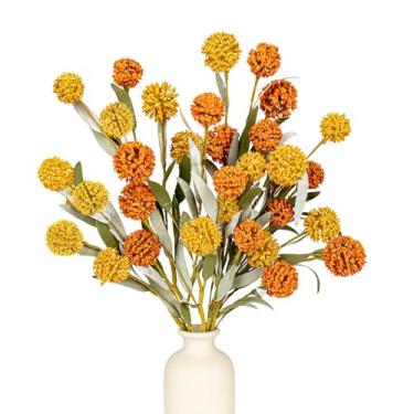 Imagem de Yawwind Bola de flores artificiais de 43 cm, 6 peças, buquê de crisântemo (laranja e amarelo)