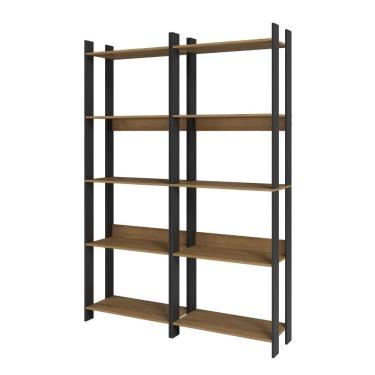 Imagem de  Kit 2 Estantes para Livros 10 Prateleiras Estilo Industrial Lâmina Madeira/Preto - BRV...