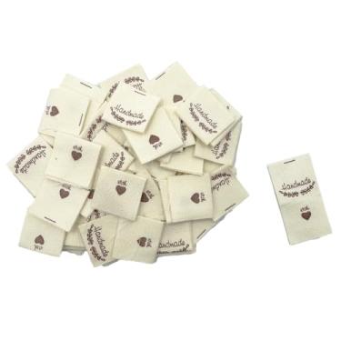 Imagem de 100 peças de etiquetas de costura feitas à mão com etiquetas de tecido feitas à mão com amor bordadas, etiquetas de roupas para bricolage, costura, artesanato, tricô e crochê (guirlanda)