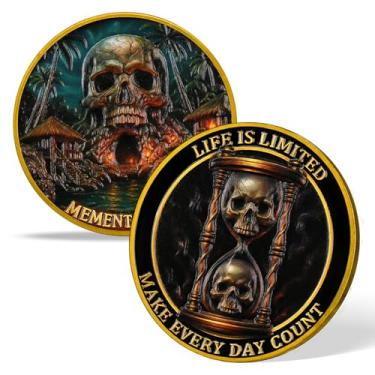 Imagem de AtSKnSK Moeda Memento Mori Moeda Momento Mori Moeda Caveira Presentes Memento Mori Calendário Living Memento Mori Moeda Amor Fati (Ilha da Caveira)