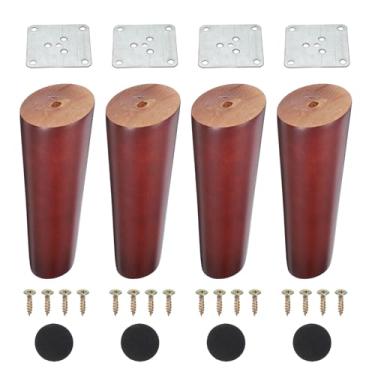 Imagem de PATIKIL Pernas de móveis de madeira, 4 peças de perna de sofá cônica de substituição de 15 cm para cadeira, sofá, cama, mesa de café, nogueira vermelha