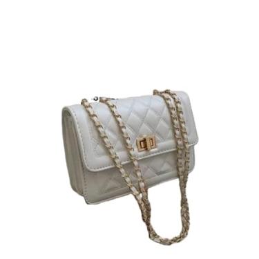 Imagem de bolsa feminina transversal crossbody passeio alça corrente (Branco)