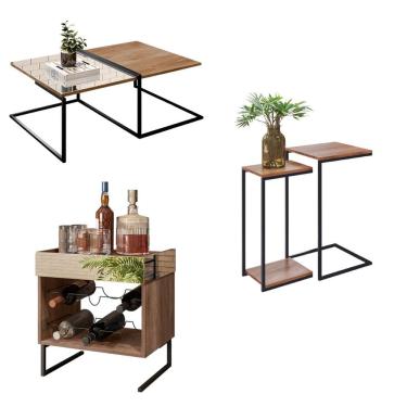 Imagem de Jogo Adega Para 6 Garrafas Mesa De Centro e Kit Mesa Lateral Aurora - ÉdeCasaMóveis