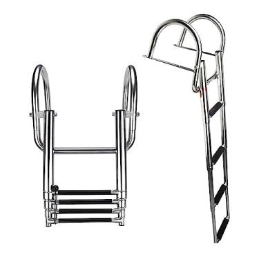 Imagem de Escada telescópica de aço inoxidável para barco, escada, para barco, iate, escada, para uso pesado, com grades de mão, para piscina marítima, escada de piscina