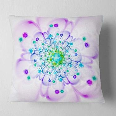 Imagem de Designart Simples, Roxo, Azul, Fractal Flower' Floral Sala de Estar, Sofá, Almofada + Capa de Almofada Estampada em ambos os lados 66 cm x 66 cm
