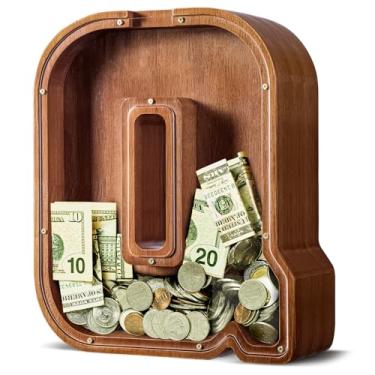 Imagem de ELX Cofrinho extra grande de madeira de 30,5 cm para crianças, cofrinho personalizado, caixa econômica segura e durável para crianças, presente para meninos e meninas (30,5 cm P)