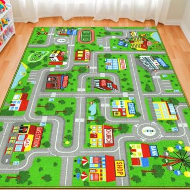 Imagem de Tapete infantil 1,60 m x 90 cm, tapetes infantis para quarto, tapete antiderrapante para carro, mapa da cidade para crianças, carros de brinquedo, tapete de pista para sala de jogos, decoração de sala