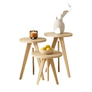 Imagem de Kit 3 Mesas Laterais, de Centro, Mesa de Cabeceira, Mesa Pé Palito - Madeira Maciça- Moderna(MADEIRA CLA 3 MESAS)