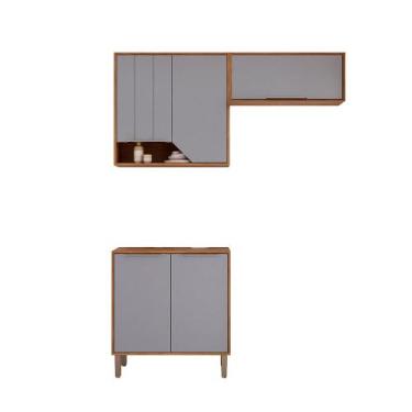 Imagem de Kit Armário Cozinha Compacta Celeste 160cm 5 Portas e Balcão - Loja Do