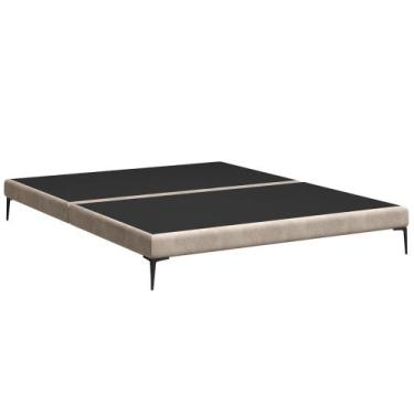 Imagem de Cama King Base Box 193cm Pés de Ferro Susano Veludo Bege Z04 - Mpozena