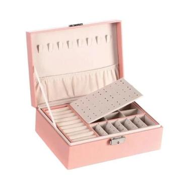 Imagem de Caixa De Armazenamento De Joias Portátil Em Couro Rosa Para Mulheres, 