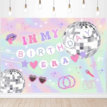 Imagem de Withu Iridescent in My Birthday Era, pano de fundo, tecido, meninas, cantam música, superstar, bolas de discoteca, tema aniversário de festa, adereços para fotos de fundo, 2,1 x 1,5 m