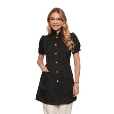 Imagem de Jaleco Manga Curta Bufante Gola Padre Isabela Preto - gardenia jalecos