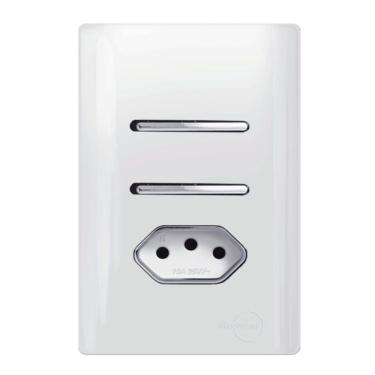 Imagem de 2 Interruptores Simples + Tomada Universal 2P+T 20A Cromado com Placa 4x2 - DC-120026 - NOVARA