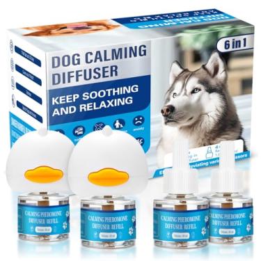 Imagem de Kit de difusor de feromônios calmantes para cães 3 em 1, difusor de feromônios apaziguador para acalmar (2 plugues + 4 pacotes de refil de 48 ml) para alívio da ansiedade, reduzir a agressividade