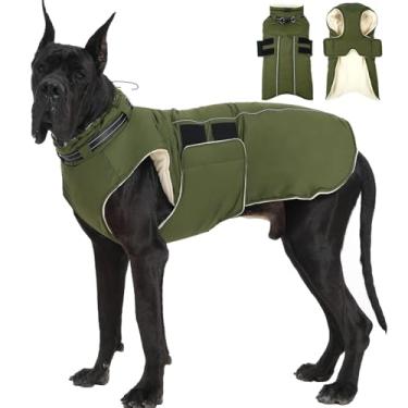 Imagem de Jaquetas para cães de médio e grande porte, casaco de inverno impermeável com arnês, gancho ajustável refletivo e laço quente para o clima frio