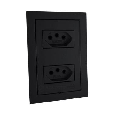 Imagem de Cj Tomada Dupla 10A 4X2 - Dicompel Ekron Preto