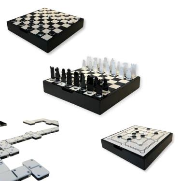 Imagem de Jogo Tabuleiro 4em1 Xadrez Profissional Acrílico Madeira Top