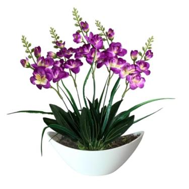 Imagem de Arranjo de Orquídea Artificial com Vaso - Decoração Pronta para Ambientes Internos e Externos (Vanda Lilás)