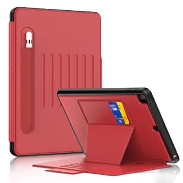 Imagem de Capa DUNNO para iPad 7ª geração 2019, [7 ângulos magnéticos] Capa de alta proteção e absorção de choque com suporte de lápis de bolso para cartão, ativação automática/hibernação para iPad 10,2 polegadas 2019, Black/Red