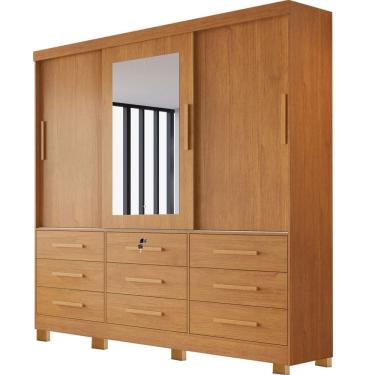 Imagem de Guarda Roupa Athenas Bianchi Casal 3 Portas 9 Gavetas Cor Nature
