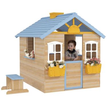 Imagem de Casa de Madeira para Crianças Outsunny, Ideal para Brincadeiras ao Ar Livre, com Porta,...