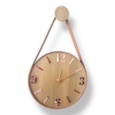 Imagem de Relógio Parede Adnet Freijó, Cardiais Rosé M1, disp.3 tamanhos, Couro 