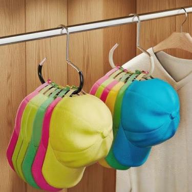 Imagem de Pacote com 2 prateleiras organizadoras de chapéu de aço inoxidável, cabide multiuso para bonés, cachecóis e bolsas, solução de armazenamento de armário que economiza espaço