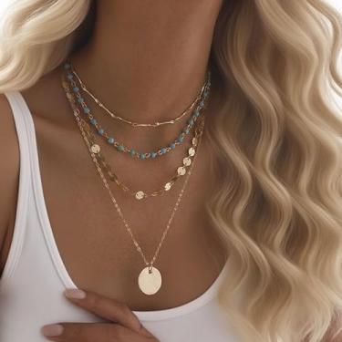 Imagem de Colares Boho em camadas para mulheres, bota, moeda, colar, empilhável, turquesa, joia ocidental, One Size, Metal, Sem Pedra Preciosa