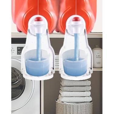 Imagem de 2 peças de suporte de copo de detergente para lavanderia, bandeja coletora de gotejamento para amaciante, serve na maioria dos bicos de garrafa, acessórios de lavanderia, branco