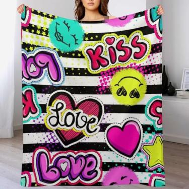 Imagem de Cobertor Love Manta Colorida Presentes para Mulheres Homens Super Macio Flanela Lã Confortável Bonito Cobertores para cama, Sofá, Camping e Viagens Cobertor Quente Fuzzy para Todas as Estações (101 x