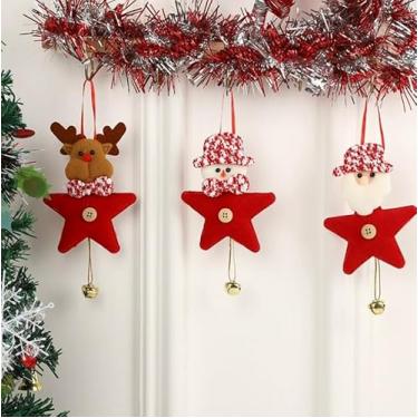 Imagem de 1 peça de enfeites de árvore de Natal, design de sino de Papai Noel e rena, decoração leve para pendurar, porta, cerca de jardim, árvore, alce