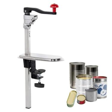 Imagem de Abridor de latas comercial resistente, abridor de lata manual de mesa com base de aço banhado, lâmina de aço inoxidável para latas grandes de até 30 cm de altura, para restaurantes, bares