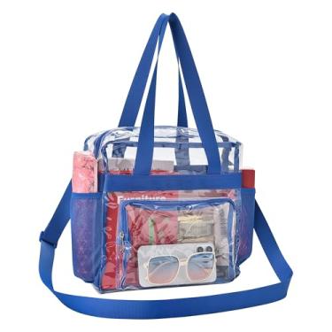 Imagem de Busiuw Bolsa transparente para eventos de estádio 30 x 30 x 15 cm, bolsa transparente com alças reforçadas e bolso frontal para estádio, trabalho, viagens e eventos esportivos (Royal)