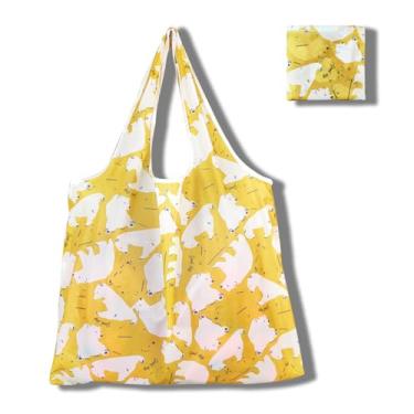 Imagem de Sacolas de compras reutilizáveis para mulheres, sacolas de compras de poliéster dobráveis extragrandes resistentes laváveis na máquina reutilizáveis para armazenamento de viagem, uso diário, urso