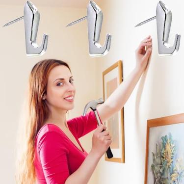 Imagem de 30 peças de ganchos para fotos, tachinhas para pendurar na parede, pregos decorativos para pendurar na parede, ganchos para quadro de avisos (prata)