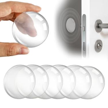 Imagem de Pacote com 6 batentes de porta redondos – batente de maçaneta de parede forte de 5 cm, protetor de maçaneta de borracha autoadesivo transparente, protetor de parede silenciador