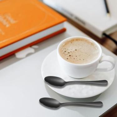 Imagem de Colher de chá de colheres de café preta, 2 peças de mini colher de bolo de aço inoxidável, colher de gelo, colher pequena para sobremesa