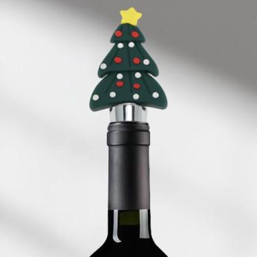 Imagem de Generic 1 peça de rolha de garrafa estrela topo dois fios curto tampa de árvore de Natal liga de alumínio TPE PVC verde preto tom prata 8,5 x 3,6 x 2,1 cm