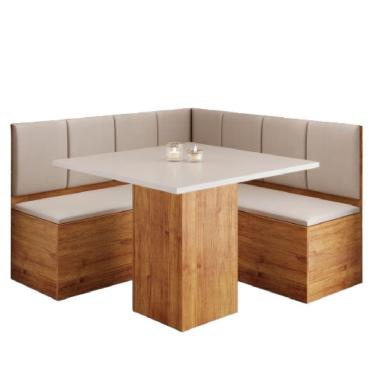 Imagem de Conjunto Sala De Jantar Canto Alemão Com Baú Liebe Com Mesa Lord Veludo Viero Madeirado