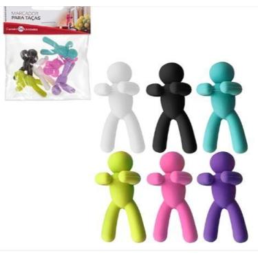 Imagem de Marcador De Taças Modelo Bonequinho Silicone Boneco Marca Taça C/ 6 Pç