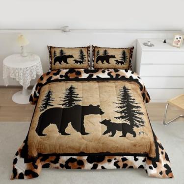 Imagem de Erosebridal Conjunto de cama solteiro rústico de urso, vintage, vida selvagem, campo, fazenda, floresta, para adolescentes com estampa de pinheiro, leopardo, decoração de quarto
